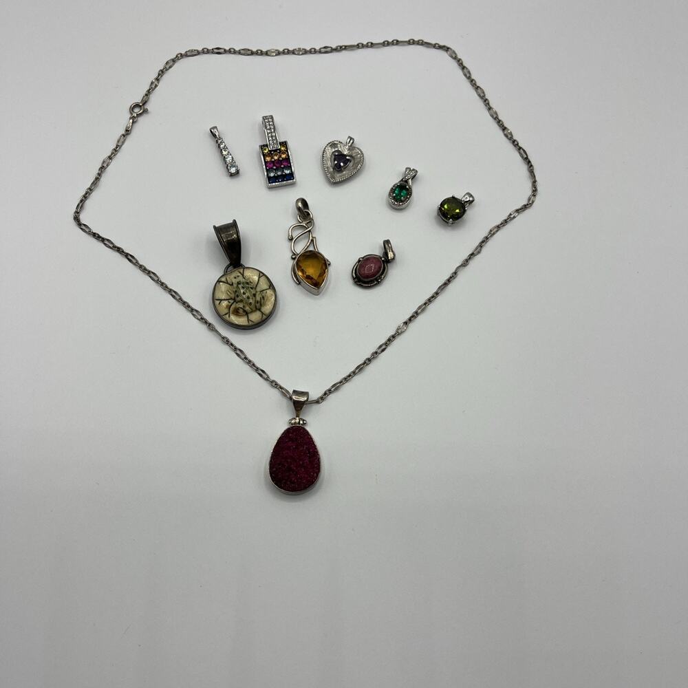 Lot of 9 925 Sterling Silver Pendants Vintage Modern Various Stones 1 Necklace